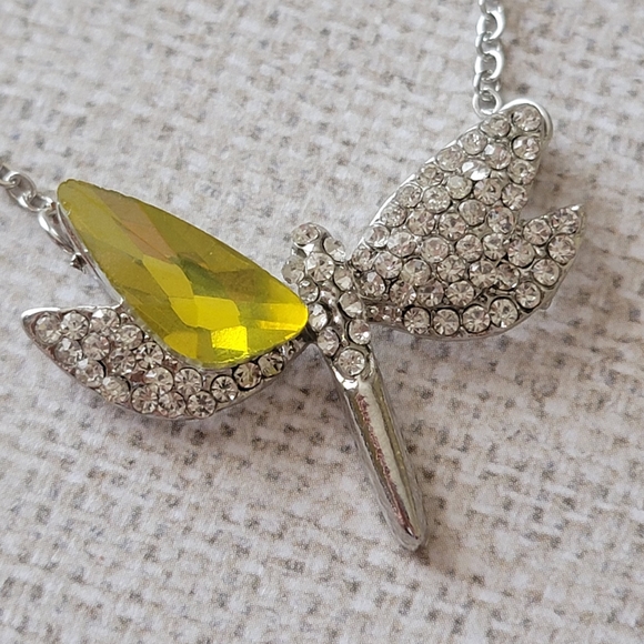 Dragonfly Necklace Rhinestone Pave Silver Tone - Picture 6 of 12